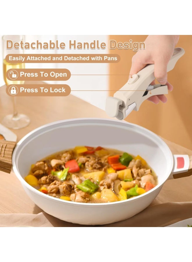 فورثكان مقبض قابل للإزالة للأواني والمقالي - بديل مقبض مقلاة عالمي - بلاستيك مقاوم للحرارة، فولاذ مقاوم للصدأ، سيليكون - أبيض كريمي - Image 3